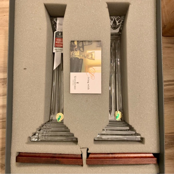 Waterford Crystal George Washington Candlestick Holders 11.75” Wood Base HTF NIB - Picture 12 of 15